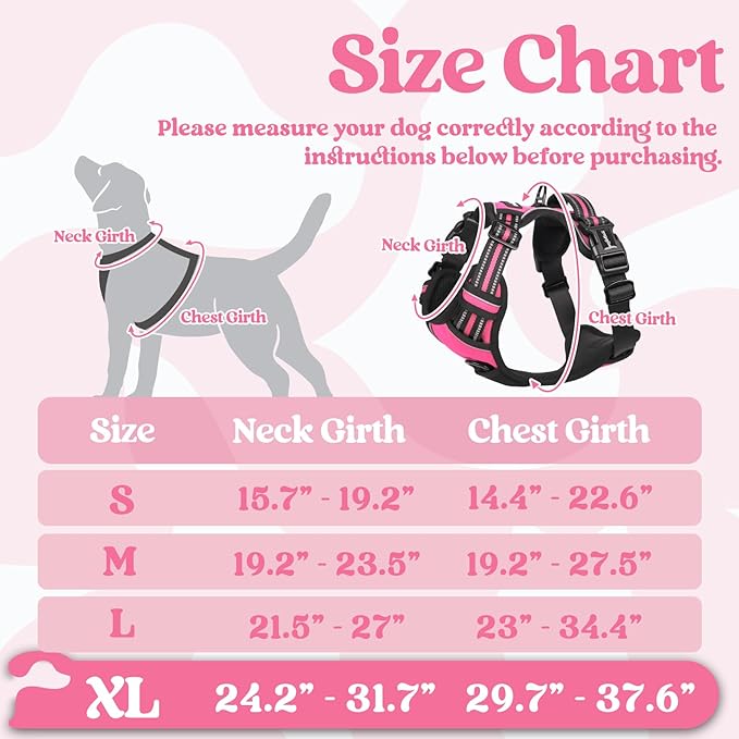 rabbitgoo Dog Harness for Large, No Pull Pet Harness with 3 Buckles, Adjustable Soft Padded Dog Vest with Instant Control Handle, Easy Walking Reflective Pet Vest for Extra Large Dogs, Rose Pink, XL