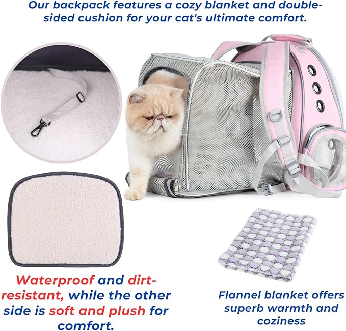 Lollimeow Cat Carrier Backpack, Bubble Dual Expandable Backpack Carrier, Pets and Small Dogs,Airline-Approved, Designed for Travel, Hiking, Walking & Outdoor Use (Dual Expandable-Pink)