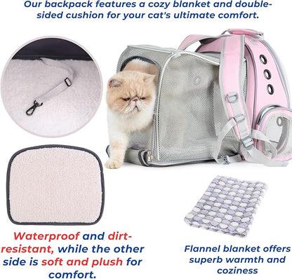 Lollimeow Cat Carrier Backpack, Bubble Dual Expandable Backpack Carrier, Pets and Small Dogs,Airline-Approved, Designed for Travel, Hiking, Walking & Outdoor Use (Dual Expandable-Pink)