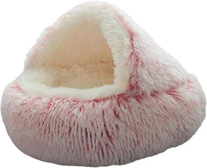 Calming Round Dog Beds &Cat Cave Bed with Hooded Cover 25.6X 25.6inch)