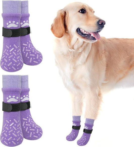 SCENEREAL Dog Socks to Prevent Licking Paws for Hot Pavement, Anti Slip Long Dog Grip Socks for Hardwood Floors, Dog Shoes Booties&Paw Protector for Small Medium Large Senior Dog, Pet Socks for Wounds