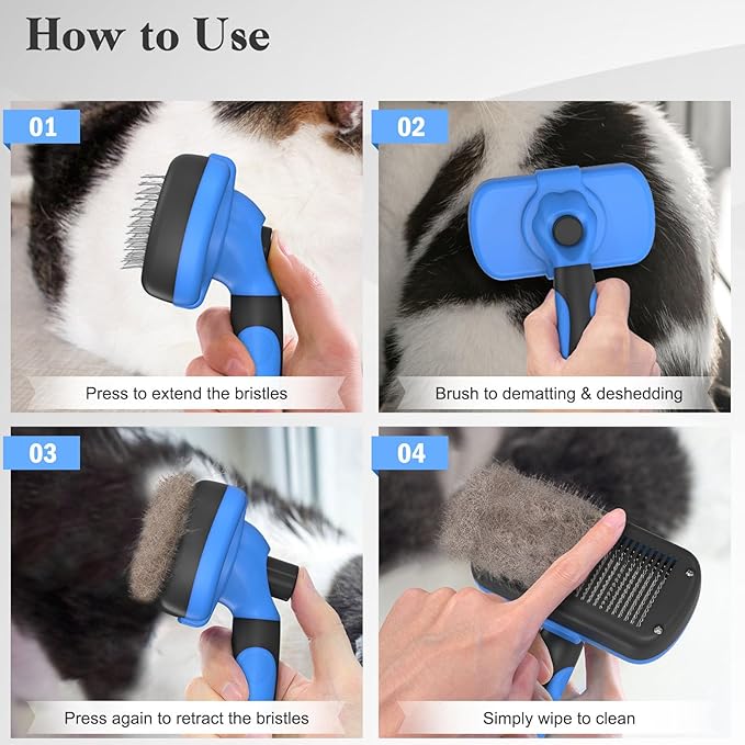 Swihauk Self Cleaning Slicker Brush - Skin Friendly Deshedding Grooming Tool for Dogs & Cats, Suitable for Shedding & Haired Pets, with Pet Supplies Accessories, Blue