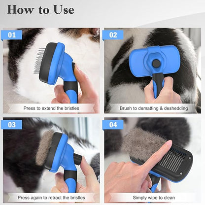 Swihauk Self Cleaning Slicker Brush - Skin Friendly Deshedding Grooming Tool for Dogs & Cats, Suitable for Shedding & Haired Pets, with Pet Supplies Accessories, Blue