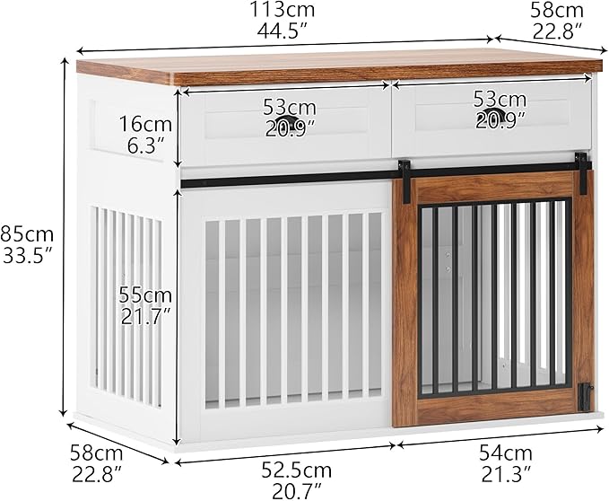 NicBex Dog Crate Furniture Dog Cage with Double Sliding Doors 2 Drawers