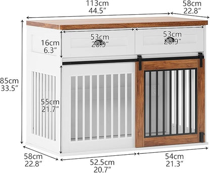 NicBex Dog Crate Furniture Dog Cage with Double Sliding Doors 2 Drawers