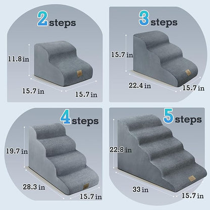 4-Tiers Dog Stairs Steps for Beds, 20 Inch High Foam Dog Ramp for Dogs Cats,Gentle Slope Ramp Stairs for Small Medium Dogs - Machine Washable & Nonslip - Free Lint Roller Set