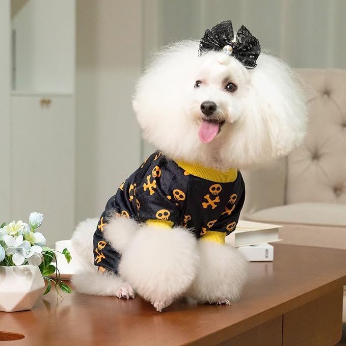 CuteBone Dog Halloween Pajamas Skull Clothes Soft Puppy Pjs for Small Dogs P247M