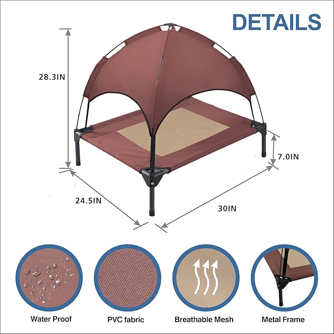 Small Elevated Dog Bed with Canopy 30IN Outdoor