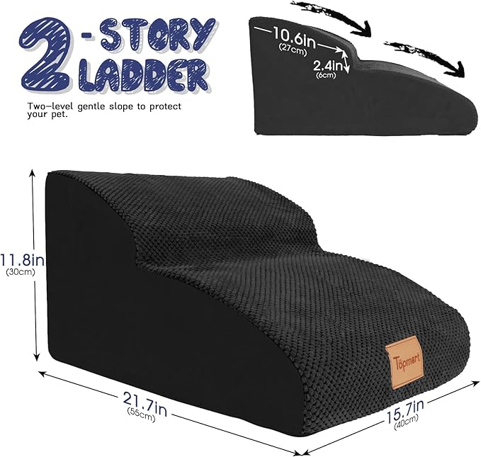 Topmart High Density Extended Foam Dog Ramp&Steps 2 Tiers 11.8" High,Non-Slip