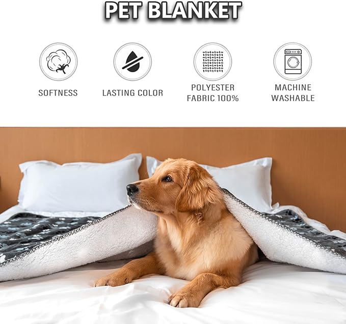 Waterproof Pet Blanket Dog Blankets, Pattern Printing Super Soft Warm Fluffy Facecloth Sofa Car Bed Protector, Urine Proof Washable Pet Blanket for Puppy Large Dogs & Cats(Dog paw130cm*153cm)