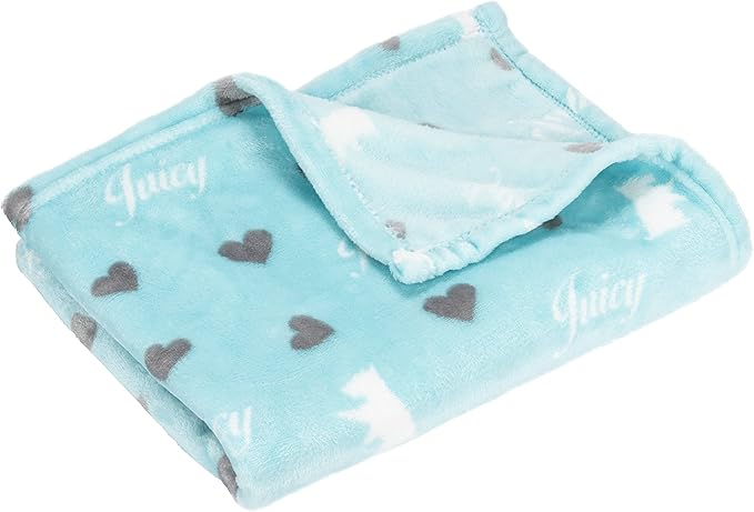 Juicy Couture Turquoise Blue Dog Blanket – Plush Puppy Blanket Throw, Printed, Breathable, Lightweight, Machine Washable, Cat Blanket for Small Medium & Large Pets