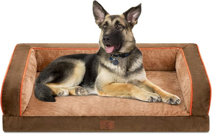 XL Dog Bed, Brown Dog Beds for Extra Large Dogs, Washable Dog Bed with Removale Bolsters, High Bolster Dog Bed with Nonslip Bottom, Extra Large Dog Bed up to 100 lbs