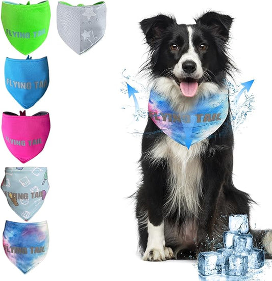 Dog Summer Cool Down Bandana, 3 Layers Special Cooling Materials, Using Water Cool Down, Reversible and Wet Reveal Ice Bandana, Cooling Reflective Dog Bandana (Tie Dye.M)