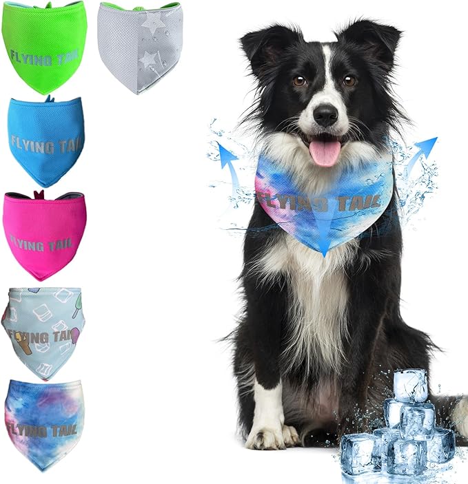 Dog Summer Cool Down Bandana, 3 Layers Special Cooling Materials, Using Water Cool Down, Reversible and Wet Reveal Ice Bandana, Cooling Reflective Dog Bandana (Tie Dye.S)
