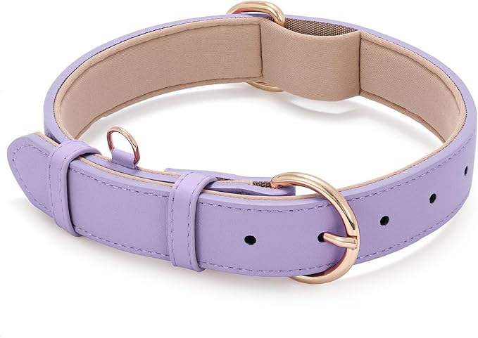 WHIPPY Soft Padded Leather Dog Collar for Small Medium Large Dogs Heavy Duty Dog Collar with Adjustable Rust-Proof Metal Hardware