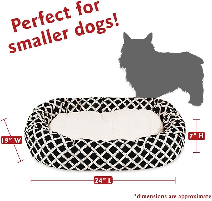 24 inch Black Bamboo Sherpa Bagel Dog Bed