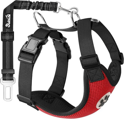 SlowTon Dog Seat Belt Harness for Car, Dog Car Harness Adjustable Mesh Breathable & Dog Seatbelt Safety Tether with Elastic Bungee for Small Medium Large Pets(Red, Single Clip, XXS)