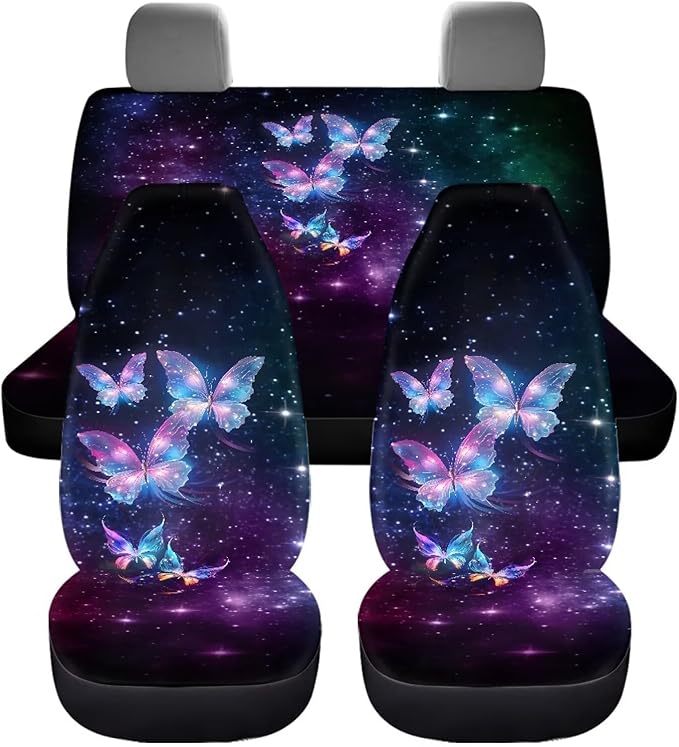 Glowing Butterfly Car Seat Cover Set Front and