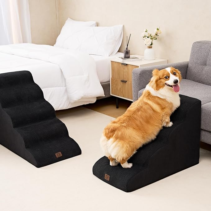 EHEYCIGA Curved Dog Stairs for High Beds 22.6" H 5-Step Dog