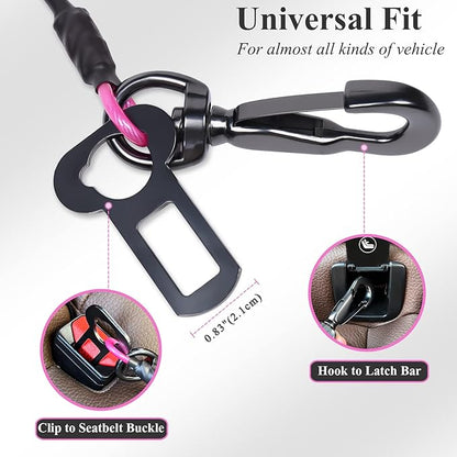 VIVAGLORY Dog Seat Belt, Chew Proof Multi-Functional Waterproof Dogs Safety Belt, Heavy Duty Steel Rope Pet Car Seatbelt Rrestraint Harness for Small Medium Dogs, 22", Pink