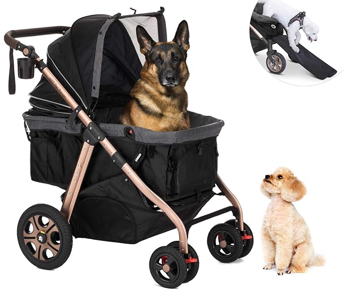 HPZ Pet Rover Titan-HD Premium Super-Sized Dog/Cat/Pet Stroller SUV Travel Carriage/w Access Ramp/100Lbs Capacity/Pumpless Rubber Wheels/Aluminum Frame for Small