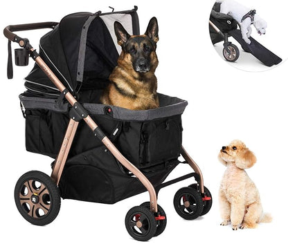 HPZ Pet Rover Titan-HD Premium Super-Sized Dog/Cat/Pet Stroller SUV Travel Carriage/w Access Ramp/100Lbs Capacity/Pumpless Rubber Wheels/Aluminum Frame for Small