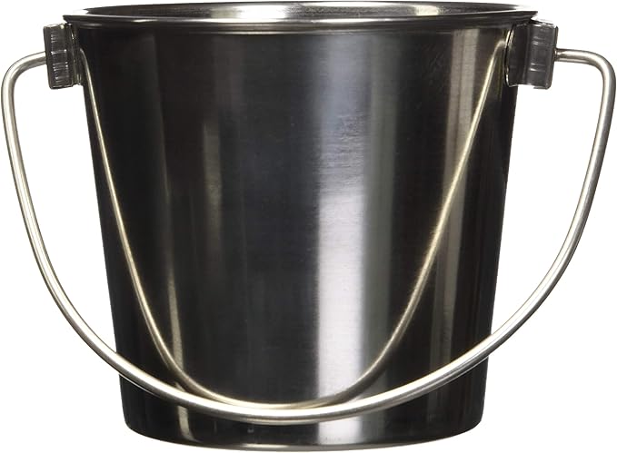 Fuzzy Puppy Heavy Duty Pail with Contoured Handle, Great for Dog, Cat and Critter Crates, Kennels, Coups & Cages, Stainless Steel, Silver, 1-Quart (HDP-1)