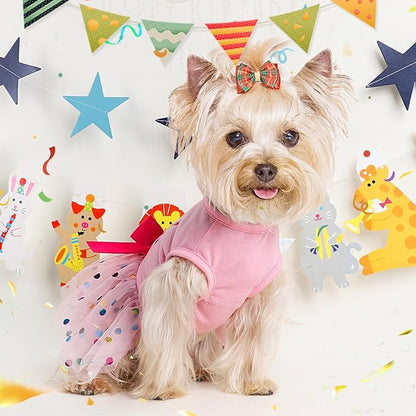 Dog Birthday Dress Birthday Hats Set Dog Clothes for Small Dogs Girl Puppy Birthday Princess Dresses Pet Cat Birthday Outfit (Birthday Dress