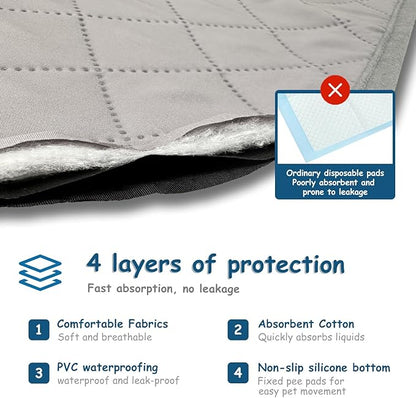Washable Dog Pee Pads 2 Pack 35.4" x 28" Reusable 4-Layer Construction 100% Leakage