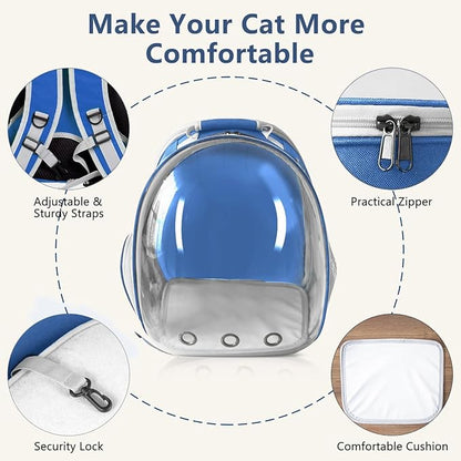 TOYSINTHEBOX Cat Backpack Carrier, Expandable Pet Bubble Backpack for Cat Small Dog Pet Travel Carrier Breathable Carrying Bag for Hiking, Travelling, Walking, Camping & Outdoor Up to 13 Lbs Blue