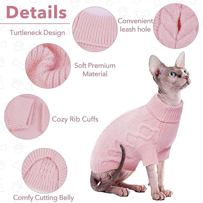 Small Dog Sweater, Fall Puppy Sweaters Boys Girls, Knit Dog Sweatershirt with Harness Hole, Halloween Sweater for Small Dogs, Thick Pullover Doggie Costumes for Toy Poodle, Yorkie, Pink S