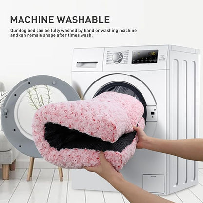 KSIIA Washable Dog Bed Deluxe Plush Dog Crate Beds Fulffy Comfy Kennel Pad Anti-Slip Pet Sleeping Mat for Large 29" x 21", Pink