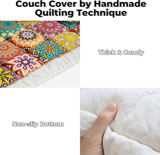 Pet Couch Covers for Sofa, Sofa Cover for Dogs Washable Dog Couch Cover Protector Floral Handmade Pure Cotton Furniture Covers for Large Dog (Bohemia, 27.6"×59.1")