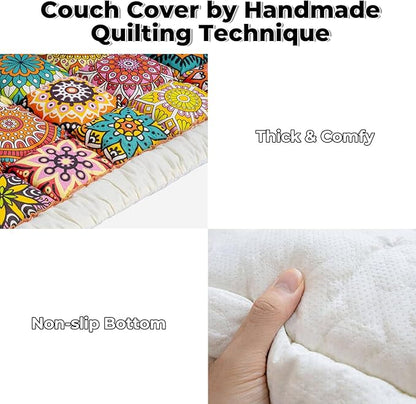 Pet Couch Covers for Sofa, Sofa Cover for Dogs Washable Dog Couch Cover Protector Floral Handmade Pure Cotton Furniture Covers for Large Dog (Bohemia, 27.6"×59.1")