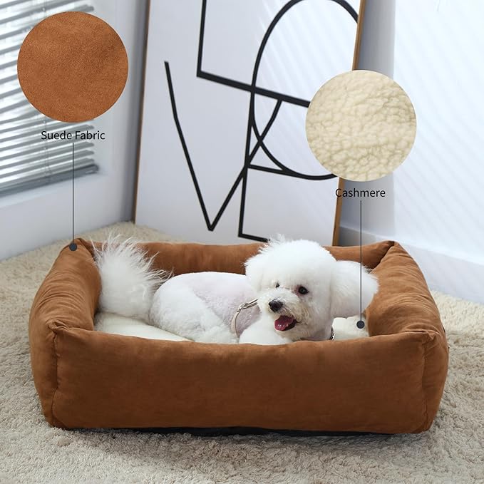 28"x24"x7" Dog Bed Washable, Cat Bed for Small Medium Large Cats Dogs, Cozy Pet Bed with Durable Neck Support Pillow and Cozy Padding(Brown, Large)