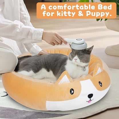 26" Corgi Pet Bed, Calming Dog & Cat Plush Bed, Fulffy Comfy Padded Cat Mat Plush Pet Bed, Non-Slip Bottom, Soft Washable Sleeping Dog Cot for Medium Small Dogs Cat Puppy Kitty