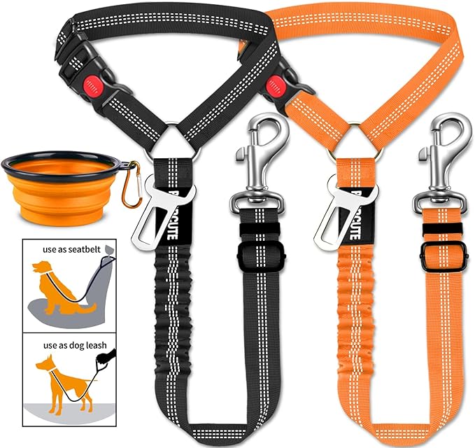 3 Piece Set Dog Seat Belt Retractable Dog Car Seatbelts Adjustable Pet Seat Belt for Vehicle Headrest Restraint Adjustable Heavy Duty & Elastic & Durable Car Harness for Dogs