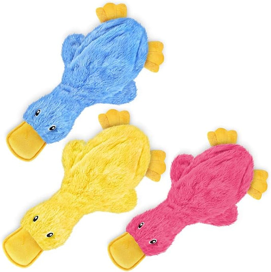 Best Pet Supplies Crinkle Dog Toy for Small, Medium, and Large Breeds, Cute No Stuffing Duck with Soft Squeaker, Fun for Indoor Puppies and Senior Pups, Plush No Mess Chew and Play - Yellow,Blue,Pink