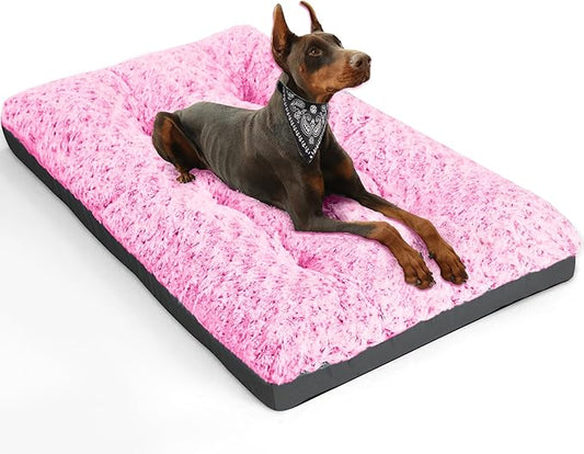 POCBLUE Deluxe Washable XXL Dog Bed Dog Crate Mat 48 inch Comfy Fluffy Kennel Pad Anti-Slip for Dogs Up to 110 lbs 48" x 30", Pink