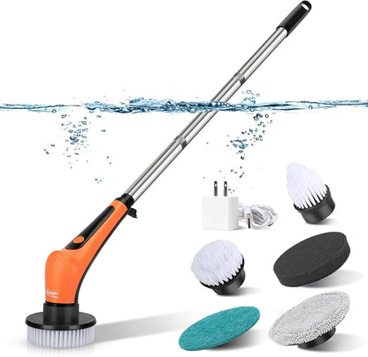 hygger IPX8 Electric Aquarium Cleaning Brushes, Rechargeable Cleaner Tools Kit with 6 Replaceable Clean Spin Brush Heads Cordless Use 2 Speeds Adjustable Handle for Dog House Outdoor/Cat Litter Boxes