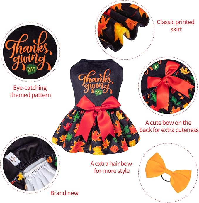 CuteBone Dog Dresses Velvet Holiday Small Dogs Clothes Onesie Pet Apparel Girl Puppy Skirt with Bow Hair Rope CVA26S-D