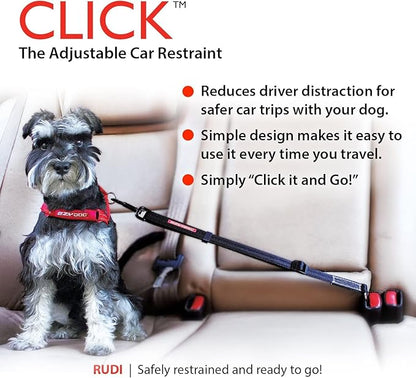 EzyDog CLICK - Best Dog Seat Belt Car Harness Attachment for Dogs - Adjustable Dog Restraints Seatbelts for Cars (17.5in - 26in)