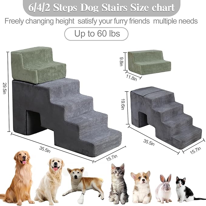 Dog Stairs Dog Steps 30 inches High for Small Large Dogs for High Beds 28-34 inches Tall 35D Foam 30 inches,