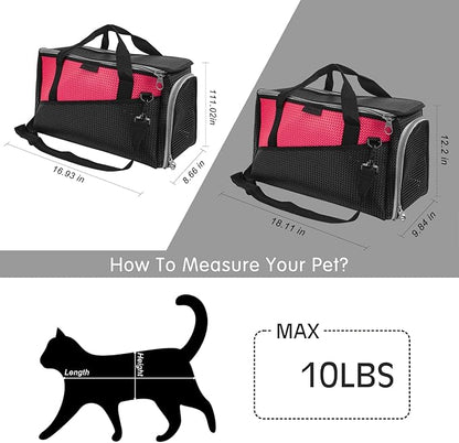 Cat Carriers and Dog Carrier for Small and Medium Pets,Airline Cpproved Pet Carrier Soft Faced Foldable Cat Carrier. (Large, Red)