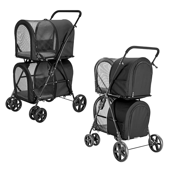 Double Pet Stroller for Dogs and Cats with 2 Detachable Carrier 4 Wheels,
