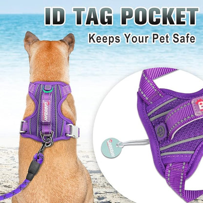 BARKBAY No Pull Dog Harness Large Step in Reflective Dog Harness with Front Clip and Easy Control Handle for Walking Training Running with ID tag Pocket(Purple,L)