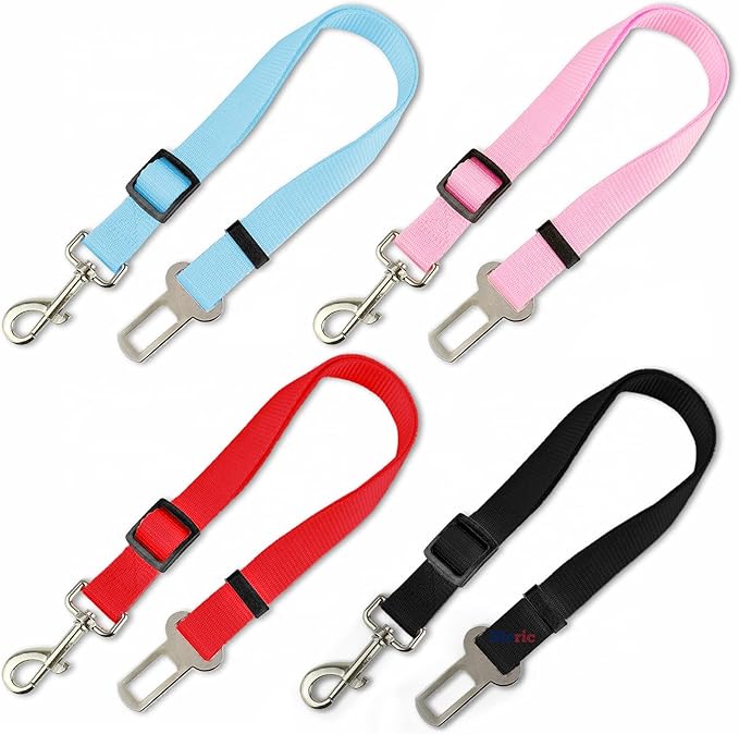 SunGrow Dog Seat Belt for Car, Adjustable Nylon Pet Seatbelt, Supports All Cars, Seatbelt for Dogs in Car, Dog Car Leash Seat Belt, Cats and Ferrets Seat Belt Harnesses (Multicolor, 4-Pack)