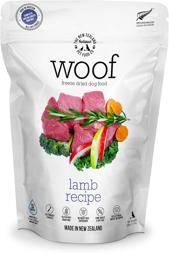 WOOF Lamb Freeze Dried Raw Dog Food, Mixer, or Topper, or Treat - High Protein, Natural, Limited Ingredient Recipe 9.9 oz