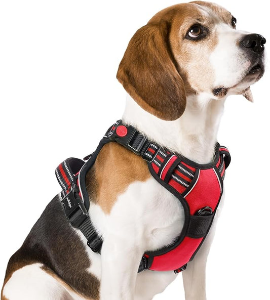 rabbitgoo Dog Harness Medium Sized, No Pull Pet Harness with 3 Buckles, Adjustable Soft Padded Dog Vest with Instant Control Handle, Easy Walking Reflective Pet Vest for Medium Dogs, Red, M