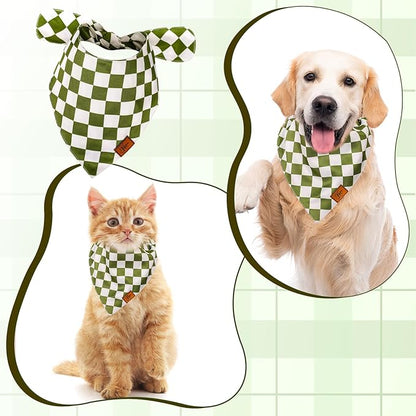 Green Checkered Dog Bandana Classic Checkerboard Print Fabric Pet Scarf Medium Sizes Adjustable Pet Neckerchief Dog Bibs for Cat Dog Birthday Costume Accessories